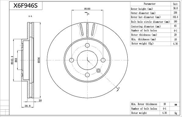 Aisin X6F946S - Stabdžių diskas autoreka.lt