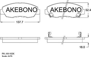 Akebono AN-455WKE - Stabdžių trinkelių rinkinys, diskinis stabdys autoreka.lt