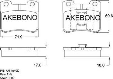 Akebono AN-4049K - Stabdžių trinkelių rinkinys, diskinis stabdys autoreka.lt