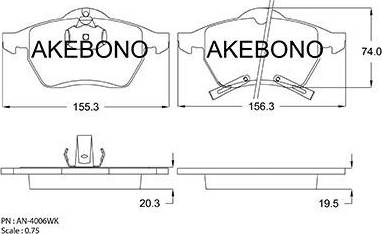 Akebono AN-4006WK - Stabdžių trinkelių rinkinys, diskinis stabdys autoreka.lt