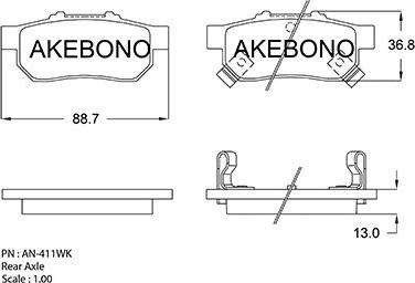 Akebono AN-411WK - Stabdžių trinkelių rinkinys, diskinis stabdys autoreka.lt