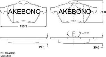 Akebono AN-4312K - Stabdžių trinkelių rinkinys, diskinis stabdys autoreka.lt