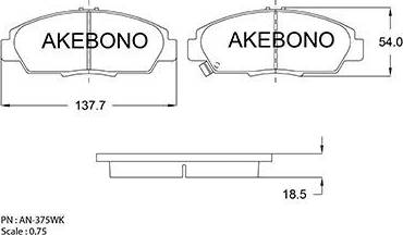Akebono AN-375WK - Stabdžių trinkelių rinkinys, diskinis stabdys autoreka.lt