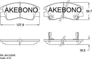 Akebono AN-233WK - Stabdžių trinkelių rinkinys, diskinis stabdys autoreka.lt