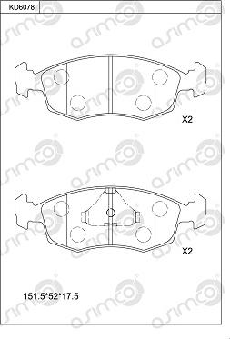 Asimco KD6078 - Stabdžių trinkelių rinkinys, diskinis stabdys autoreka.lt