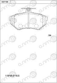 Asimco KD7169 - Stabdžių trinkelių rinkinys, diskinis stabdys autoreka.lt