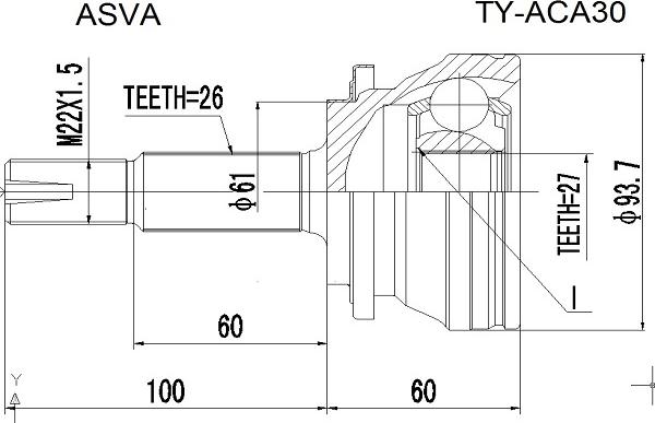 ASVA TY-ACA30 - Jungčių komplektas, kardaninis velenas autoreka.lt