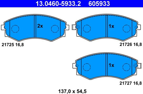 ATE 13.0460-5933.2 - Stabdžių trinkelių rinkinys, diskinis stabdys autoreka.lt