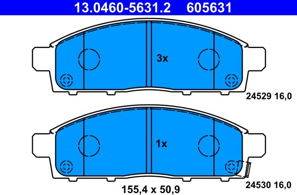 ATE 13.0460-5631.2 - Stabdžių trinkelių rinkinys, diskinis stabdys autoreka.lt