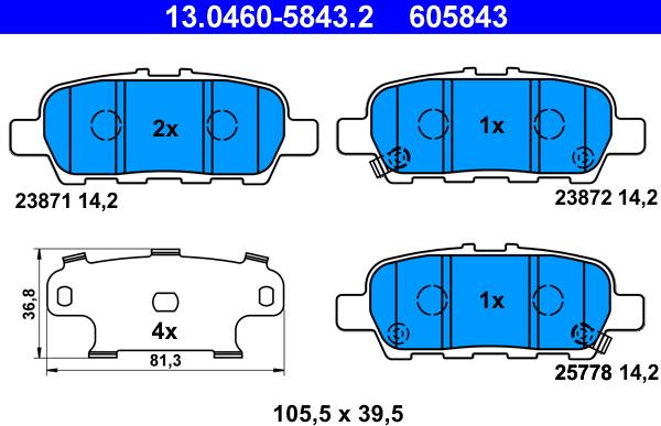 ATE 13.0460-5843.2 - Stabdžių trinkelių rinkinys, diskinis stabdys autoreka.lt