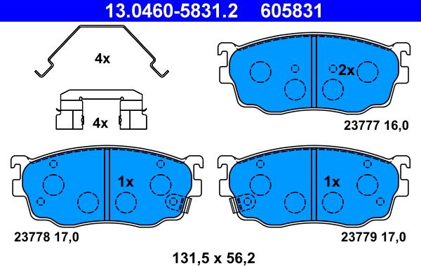 ATE 13.0460-5831.2 - Stabdžių trinkelių rinkinys, diskinis stabdys autoreka.lt