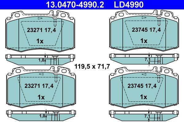 ATE 13.0470-4990.2 - Stabdžių trinkelių rinkinys, diskinis stabdys autoreka.lt