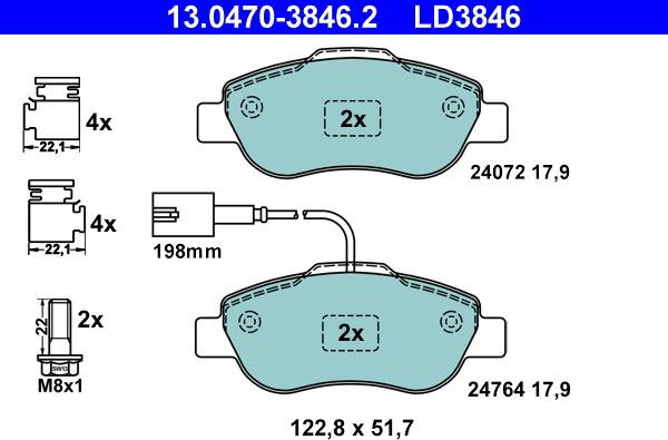 ATE 13.0470-3846.2 - Stabdžių trinkelių rinkinys, diskinis stabdys autoreka.lt