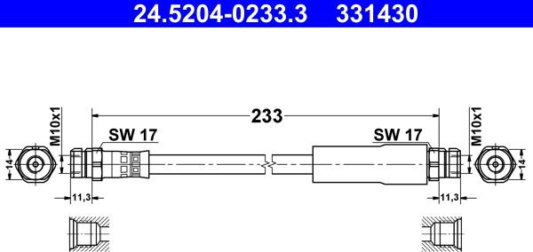 ATE 24.5204-0233.3 - Stabdžių žarnelė autoreka.lt