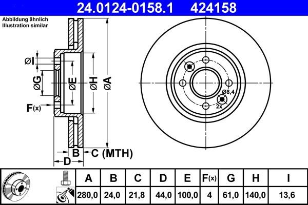ATE 24.0124-0158.1 - Stabdžių diskas autoreka.lt
