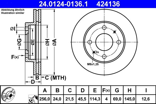 ATE 24.0124-0136.1 - Stabdžių diskas autoreka.lt