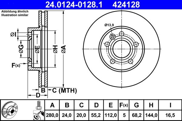 ATE 24.0124-0128.1 - Stabdžių diskas autoreka.lt