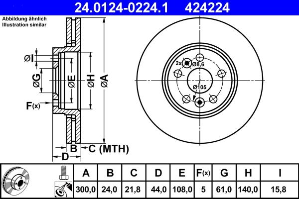 ATE 24.0124-0224.1 - Stabdžių diskas autoreka.lt