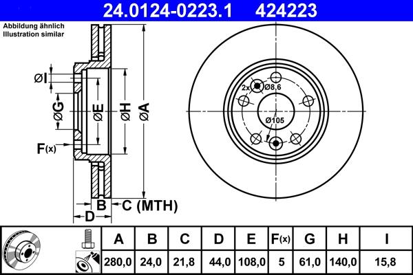ATE 24.0124-0223.1 - Stabdžių diskas autoreka.lt