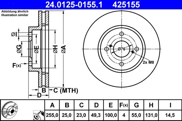 ATE 24.0125-0155.1 - Stabdžių diskas autoreka.lt