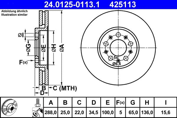 ATE 24.0125-0113.1 - Stabdžių diskas autoreka.lt
