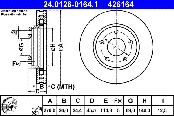 ATE 24.0126-0164.1 - Stabdžių diskas autoreka.lt