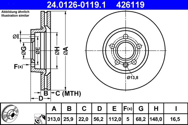 ATE 24.0126-0119.1 - Stabdžių diskas autoreka.lt