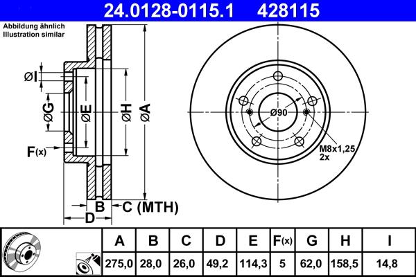 ATE 24.0128-0115.1 - Stabdžių diskas autoreka.lt