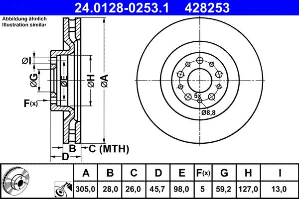 ATE 24.0128-0253.1 - Stabdžių diskas autoreka.lt