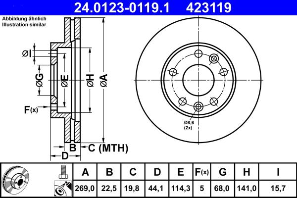 ATE 24.0123-0119.1 - Stabdžių diskas autoreka.lt
