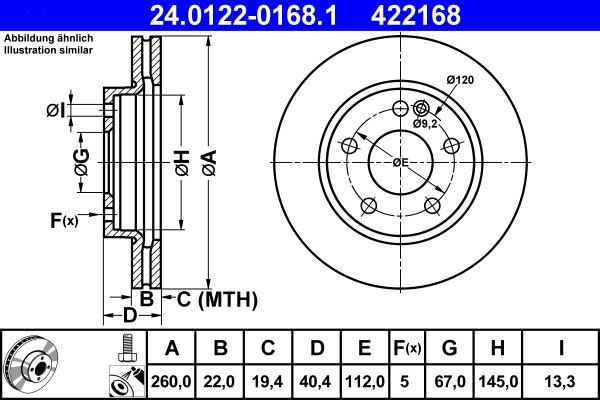 ATE 24.0122-0168.1 - Stabdžių diskas autoreka.lt