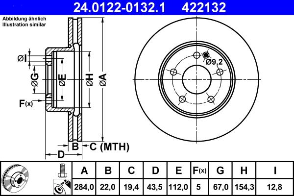ATE 24.0122-0132.1 - Stabdžių diskas autoreka.lt