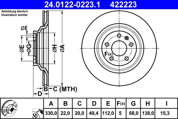ATE 24.0122-0223.1 - Stabdžių diskas autoreka.lt