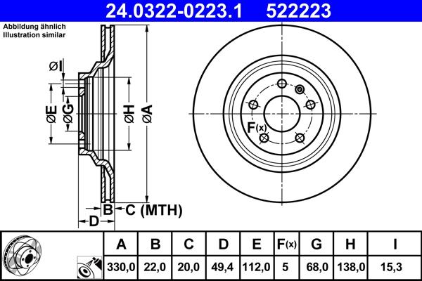 ATE 24.0322-0223.1 - Stabdžių diskas autoreka.lt
