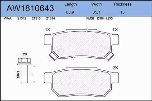 Aywiparts AW1810643 - Stabdžių trinkelių rinkinys, diskinis stabdys autoreka.lt