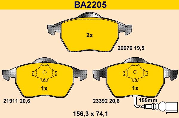 Barum BA2205 - Stabdžių trinkelių rinkinys, diskinis stabdys autoreka.lt