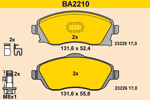 Barum BA2210 - Stabdžių trinkelių rinkinys, diskinis stabdys autoreka.lt