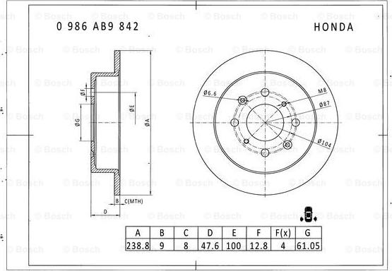 BOSCH 0 986 AB9 842 - Stabdžių diskas autoreka.lt