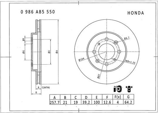 BOSCH 0 986 AB5 550 - Stabdžių diskas autoreka.lt