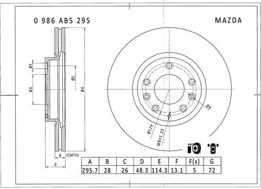 BOSCH 0 986 AB5 295 - Stabdžių diskas autoreka.lt