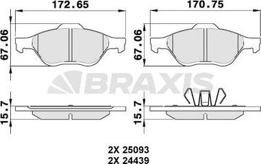 Braxis AA0340 - Stabdžių trinkelių rinkinys, diskinis stabdys autoreka.lt