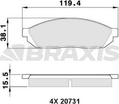 Braxis AA0348 - Stabdžių trinkelių rinkinys, diskinis stabdys autoreka.lt