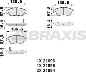 Braxis AB0170 - Stabdžių trinkelių rinkinys, diskinis stabdys autoreka.lt