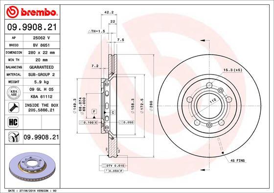 Brembo 09.9908.21 - Stabdžių diskas autoreka.lt