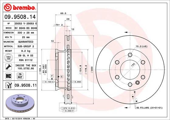 Brembo 09.9508.11 - Stabdžių diskas autoreka.lt