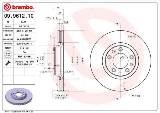 Brembo 09.9612.10 - Stabdžių diskas autoreka.lt