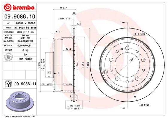 Brembo 09.9086.11 - Stabdžių diskas autoreka.lt