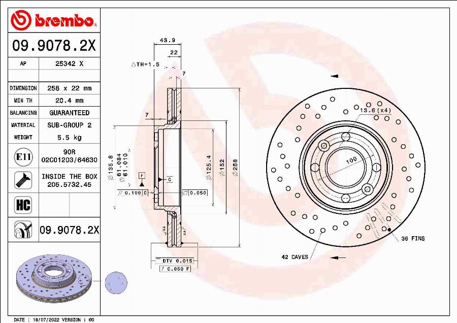 Brembo 09.9078.2X - Stabdžių diskas autoreka.lt