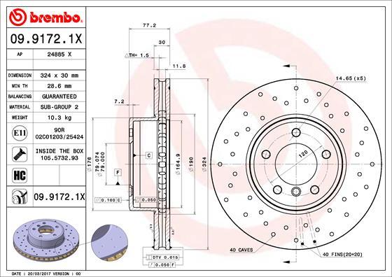 Brembo 09.9172.1X - Stabdžių diskas autoreka.lt