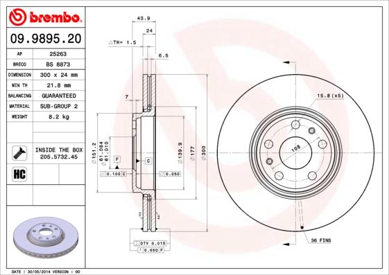 Brembo 09.9895.20 - Stabdžių diskas autoreka.lt